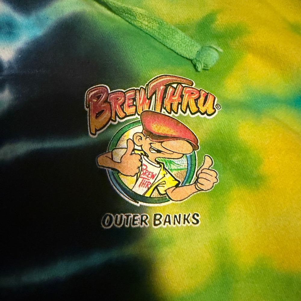 Brew Thru Outer Banks 2024 Tie Dye Hoodie Sweatshirt Mens XL OBX Graphic Multi - Picture 4 of 4